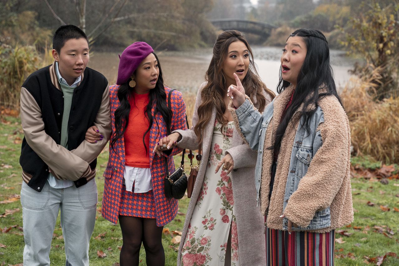 Sabrina Wu as Deadeye, Stephanie Hsu as Kat, Ashley Park as Audrey and Sherry Cola as Lolo in Joy Ride. Photo Credit: Michael Courtney