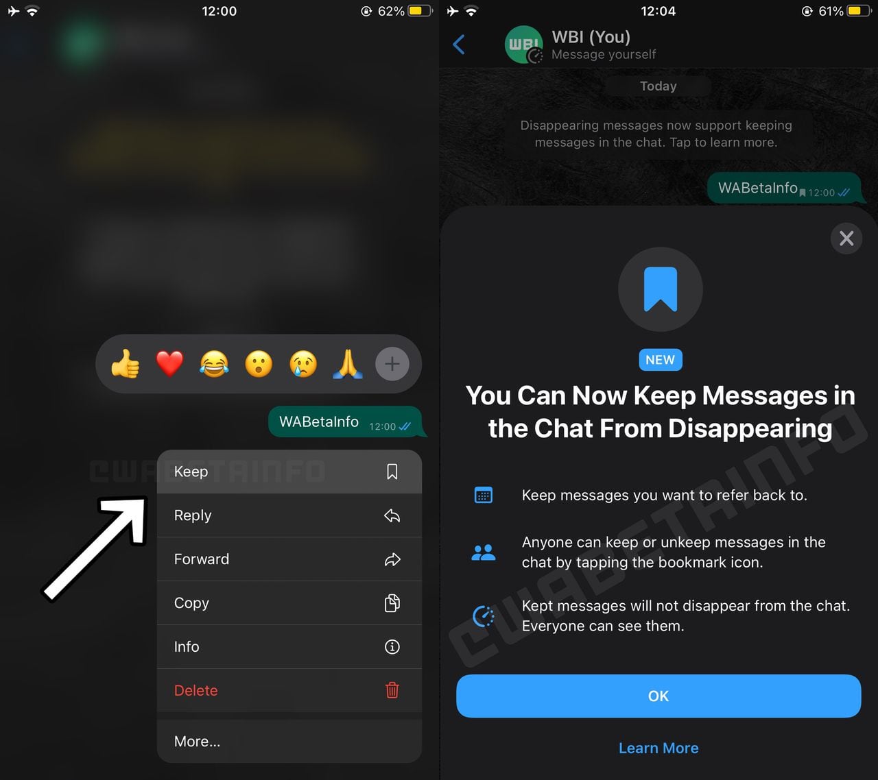 WhatsApp lanza la función de 'mensajes guardados'.