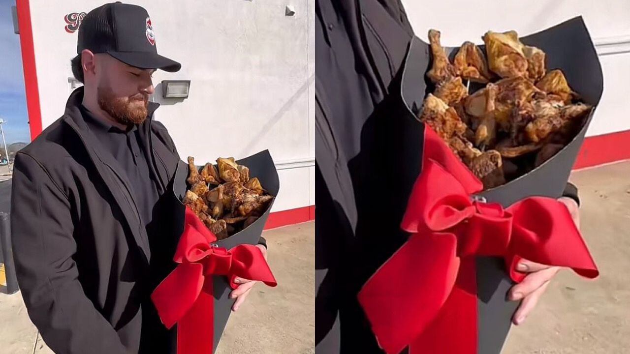 Y las flores de San Valentín? Restaurante se hace viral por ofrecer ramos de  “pollito asado”