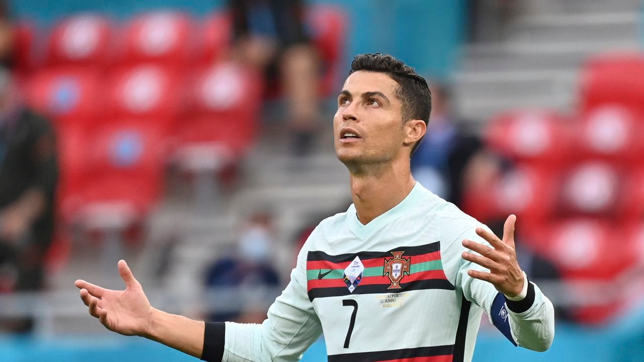 El delantero portugués Cristiano Ronaldo durante el partido contra Hungría por la Euro 2020, el martes 15 de junio de 2021, en Budapest. (Tibor Illyes/Pool vía AP)