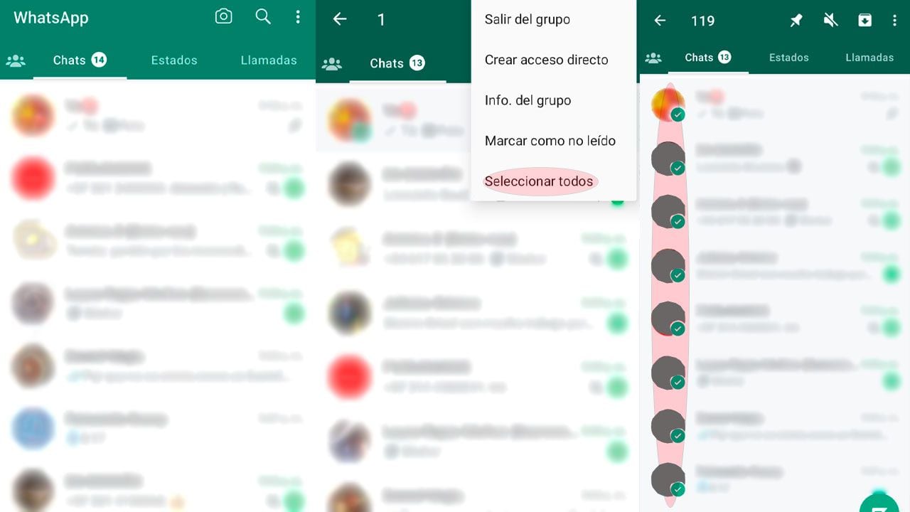 La app de WhatsApp para Android permite seleccionar todos los chats de una vez.