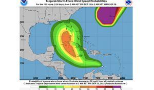 Así luce el recorrido que prevé el Centro Nacional de Huracanes de este sistema atmosférico