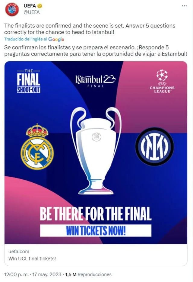 La UEFA dio a como finalista de la Champions League a Real Madrid minutos antes de la semifinal ante Manchester City.