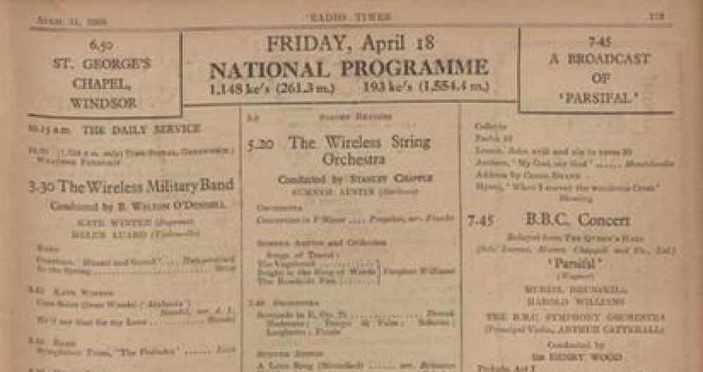 El programa oficial de transmisión de la BBC para aquel 18 de abril de 1930.