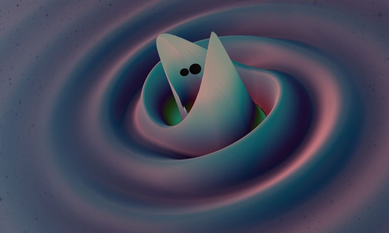 Ondas en el espacio-tiempo alrededor de la fusión de agujeros negros binarios en una simulación de relatividad numérica