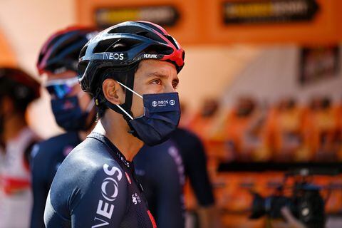 ESPINOSA DE LOS MONTEROS, SPAIN - AUGUST 16: Egan Arley Bernal Gomez of Colombia and Team INEOS Grenadiers prepares for the race prior to the 76th Tour of Spain 2021, Stage 3 a 202,8km stage from Santo Domingo de Silos to Espinosa de los Monteros - Picón Blanco 1485m / @lavuelta / #LaVuelta21 / #CapitalMundialdelCiclismo / on August 16, 2021 in Espinosa de los Monteros, Spain. (Photo by Stuart Franklin/Getty Images)