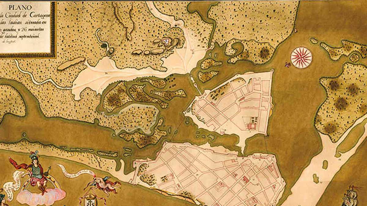 Plano de Cartagena de Indias del ingeniero Juan de Herrera y Sotomayor, 1735.