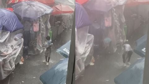 El hombre aprovechó la lluvia y se dio ‘tremendo duchazo’.