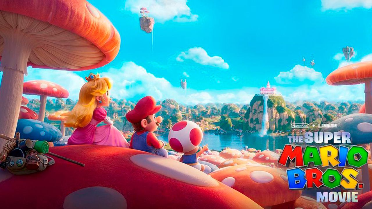 Super Mario en el reino Champiñón junto a Luigi y la Princesa Peach.