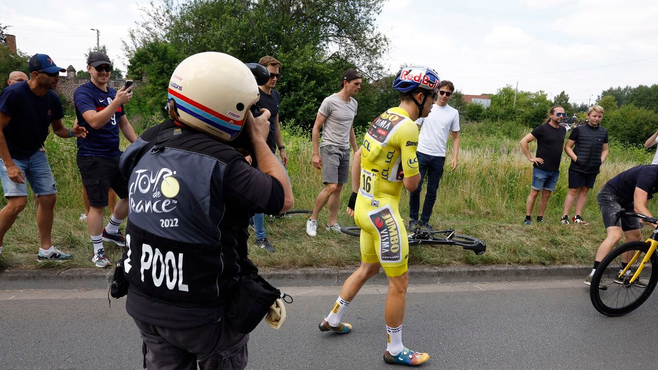 Cycling - Tour de France - Stage 5 - Lille Metropole to Arenberg Porte du Hainaut - France - July 6, 2022 Visma's Wout Van Aert after crashing REUTERS/Christian Hartmann