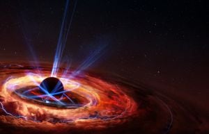Ilustración de una estrella que colapsa sobre sí misma para formar un agujero negro, creada el 13 de enero de 2020.