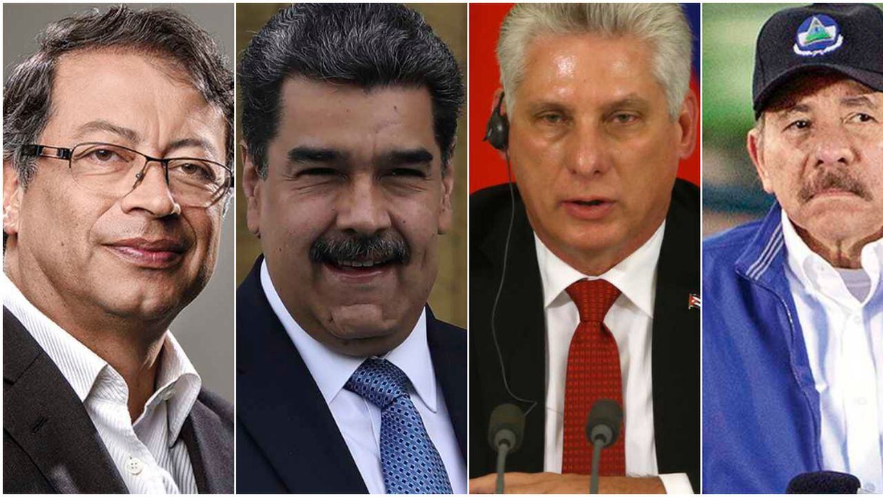 Gustavo Petro, Nicolás Maduro, Miguel Díaz-Canel y Daniel Ortega, presidentes de Colombia, Venezuela, Cuba y Nicaragua, respectivamente