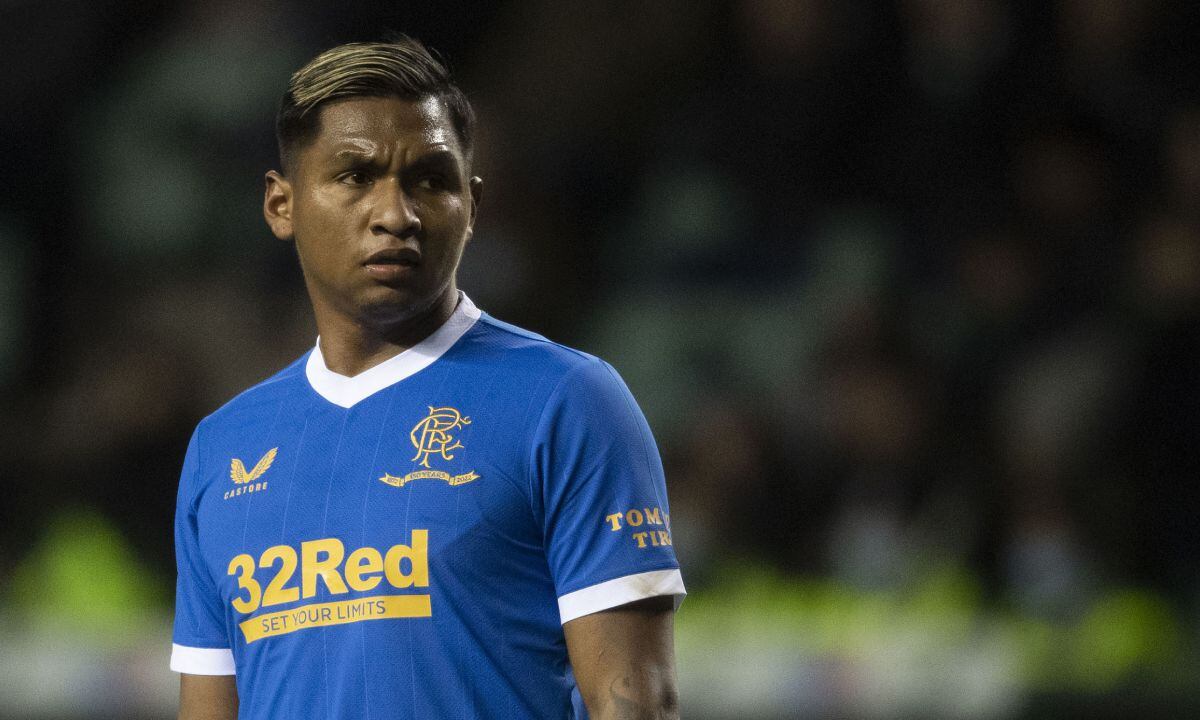 EDINBURGH, SCOTLAND - DECEMBER 01: Alfredo Morelos in action for Rangers during a Cinch Premiership match between Hibernian and Rangers at Easter Road, on December 01, 2021, in Edinburgh, Scotland. (Photo by Getty Images/Craig Foy/SNS Group)