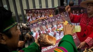 Chamanes hacen un ritual a las afueras del Estadio Nacional de Lima