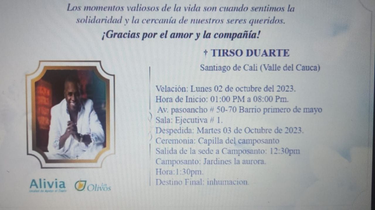 Tirso Duarte será enterrado en Cali.