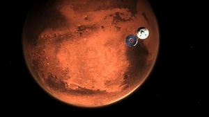 En esta ilustración facilitada por la NASA, el rover Perseverance abandona la etapa de crucero de su nave espacial, minutos antes de entrar en la atmósfera marciana. Ilustración: NASA / JPL-Caltech vía AP.