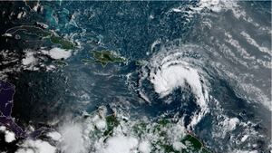 Imagen satelital de la tormenta tropical Fred.