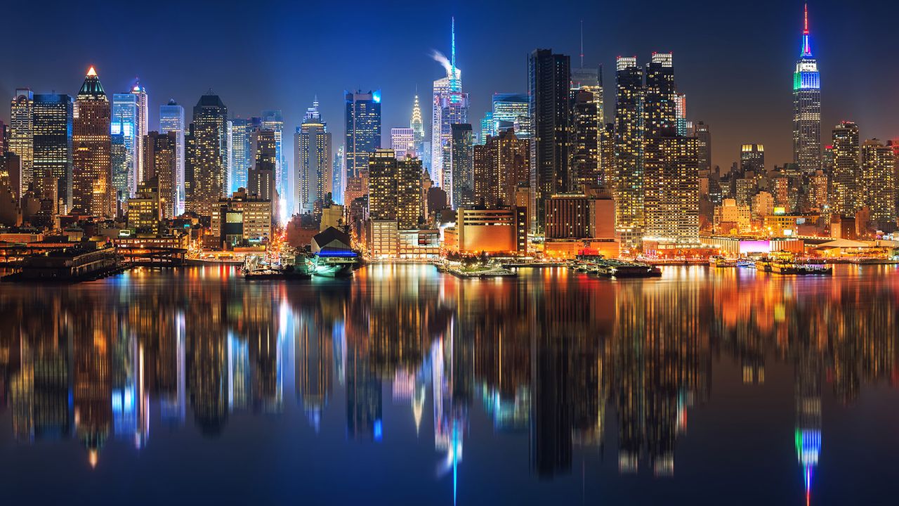 Vista panorámica de Manhattan de noche