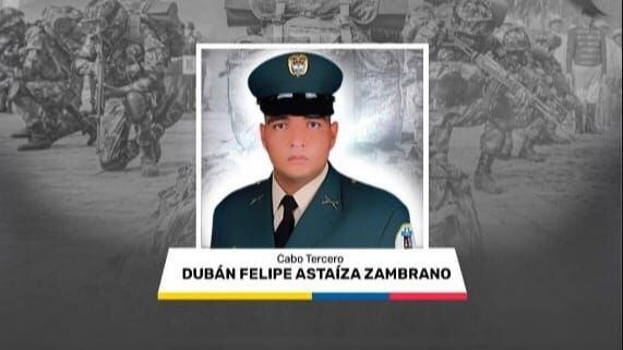 El cabo tercero Dubán Felipe Astaiza Zambrano perdió la vida en la vereda Montefrío de Segovia, Antioquia.