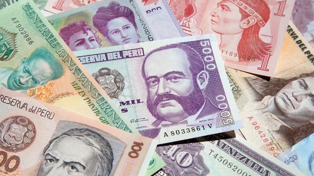Variety of South American banknotes