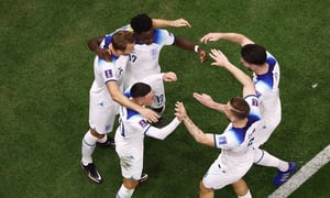 Soccer Football - FIFA World Cup Qatar 2022 - Round of 16 - England v Senegal - Al Bayt Stadium, Al Khor, Qatar - December 4, 2022 England's Harry Kane celebrates scoring their second goal with teammates REUTERS/Peter Cziborra