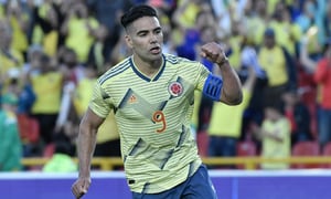 BOGOTA, COLOMBIA - JUNE 03: Radamel Falcao Garcia of Colombia celebrates after scoring the third goal of his team during a friendly match between Colombia and Panama at Estadio El Campin on June 03, 2019 in Bogota, Colombia. (Photo by Gabriel Aponte/Vizzor Image/Getty Images)