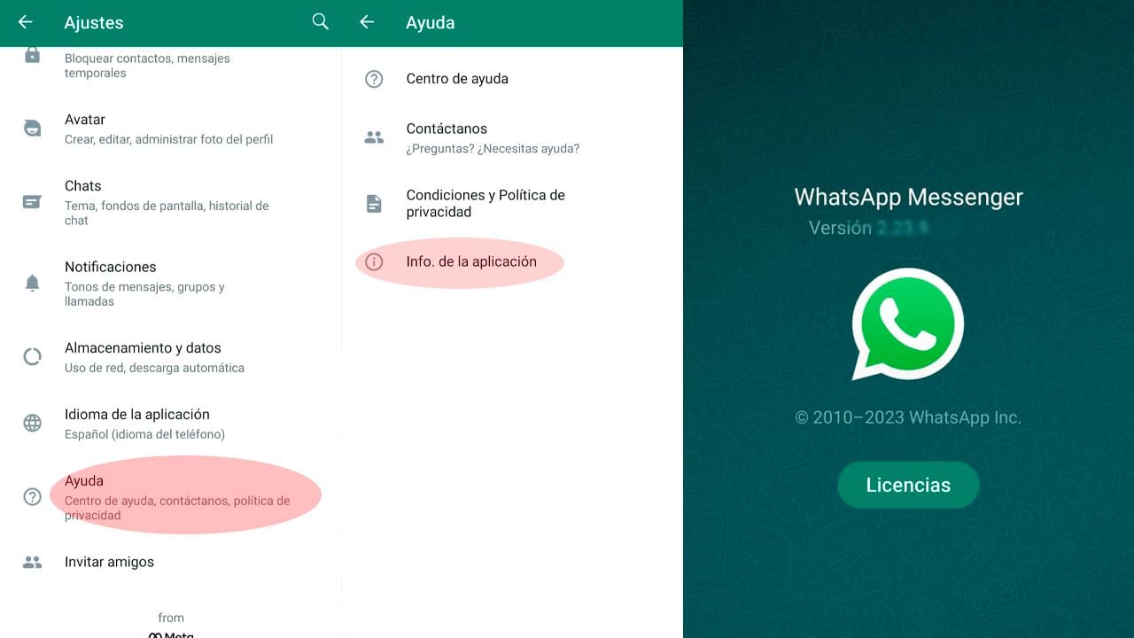En los ajustes de WhatsApp se puede conocer la versión de la app.