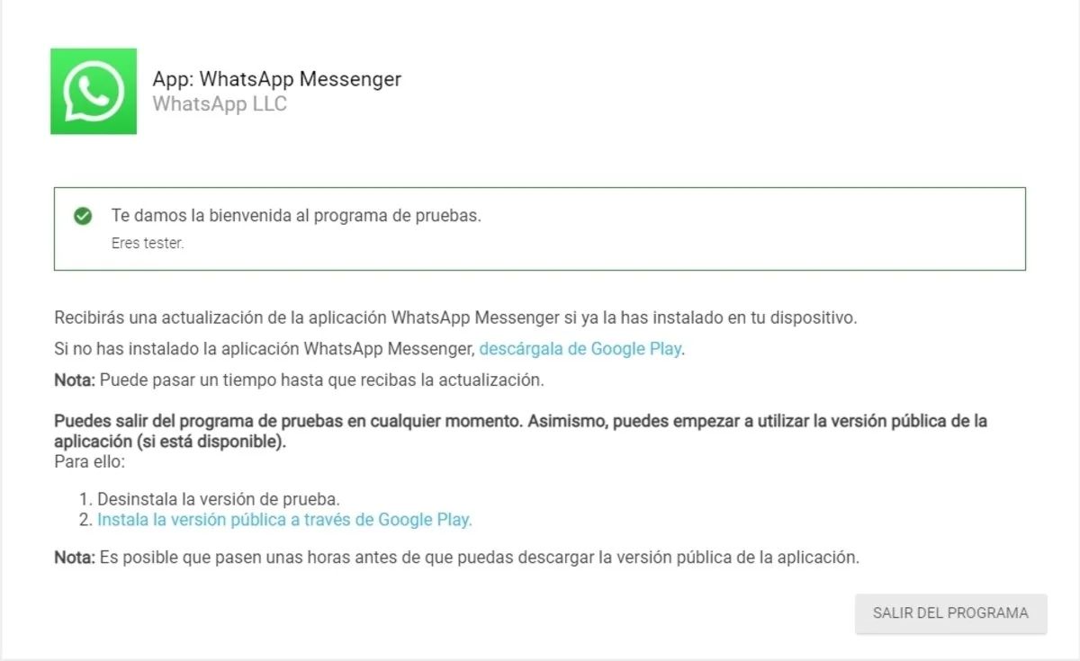 Imagen de la página oficial del programa beta de WhatsApp.