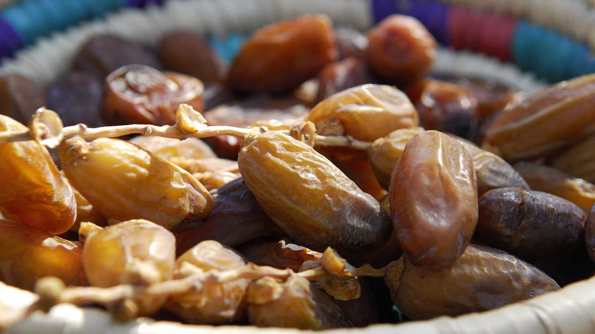Deglet Nour dates; served at at Eden Palm, a date museum in Tozeur, Tunisia