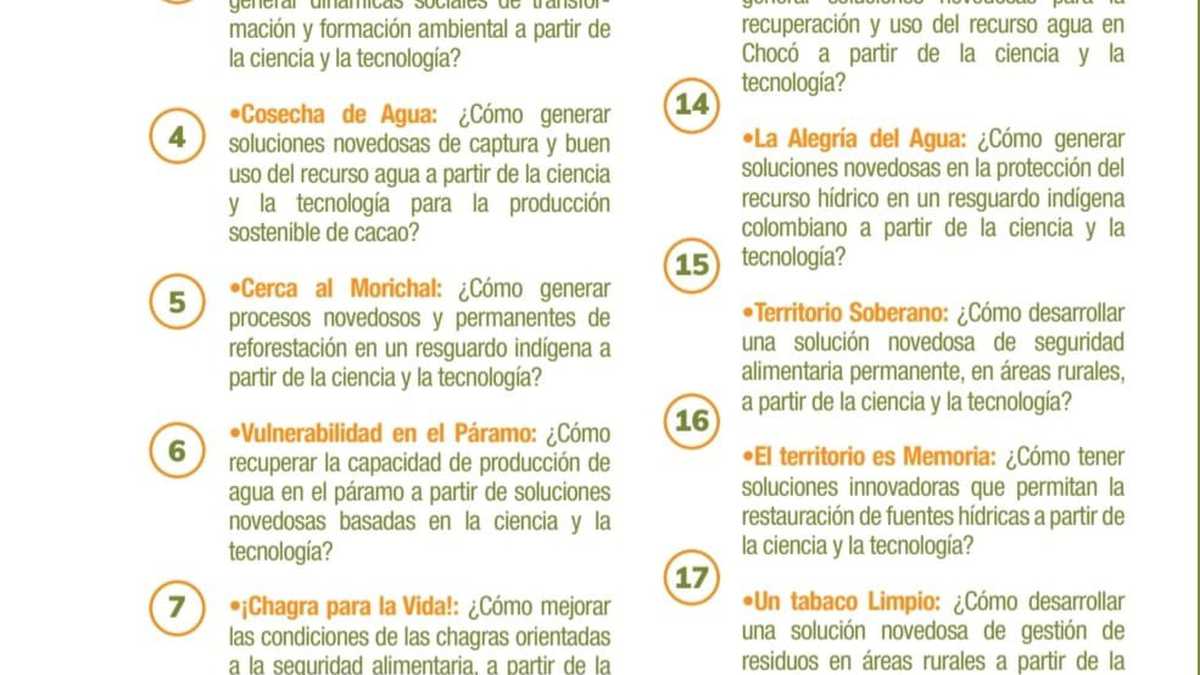 Los 20 retos a científicos colombianos