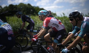 Belgium's Philippe Gilbert rides in the pack during the fourth stage of the Tour de France cycling race over 171.5 kilometers (106.6 miles) with start in Dunkerque and finish in Calais, France, Tuesday, July 5, 2022. (AP Photo/Daniel Cole )