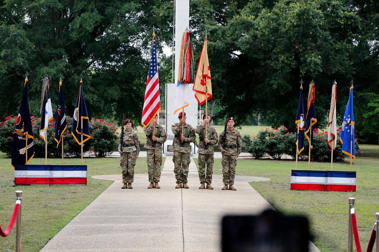 Lt. Gen. Christopher T. Donahue, front right, takes part of the Casing of the Colors