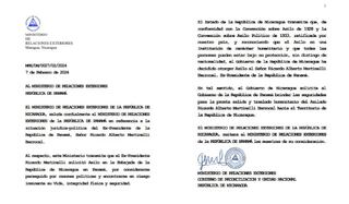 Este fue el comunicado emitido por la cancillería de Nicaragua