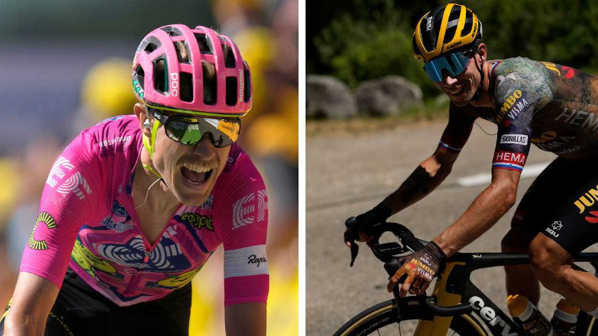 Los ciclistas Magnus Cort Nielsen y Primoz Roglic abandonaron el Tour de Francia. Foto: AP/ Daniel Cole - Thibault Camus. Montaje SEMANA.