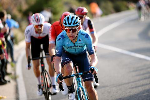CARTAGENA, SPAIN - FEBRUARY 12: Miguel Angel Lopez Moreno of Colombia and Team Astana – Qazaqstan competes in the breakaway during the 42nd Vuelta Ciclista A La Region De Murcia Costa Calida 2022 a 183,2km one day race from Fortuna to Puerto de Cartagena / #VueltaRegionMurcia22 / on February 12, 2022 in Cartagena, Spain. (Photo by Tim de Waele/Getty Images)