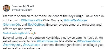 El alcalde se refirió al accidente a través de la red social X.