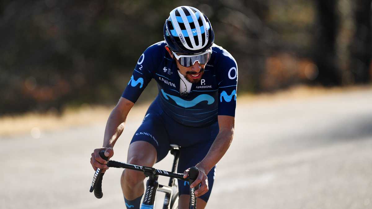 MONTAGNE, FRANCE - FEBRUARY 13: Ivan Ramiro Sosa Cuervo of Colombia and Movistar Team competes during the 6th Tour de La Provence 2022, Stage 3 a 180,6km stage from Manosque to Montagne de Lure 1567m / #TDLP22 / on February 13, 2022 in Montagne, France. (Photo by Luc Claessen/Getty Images)