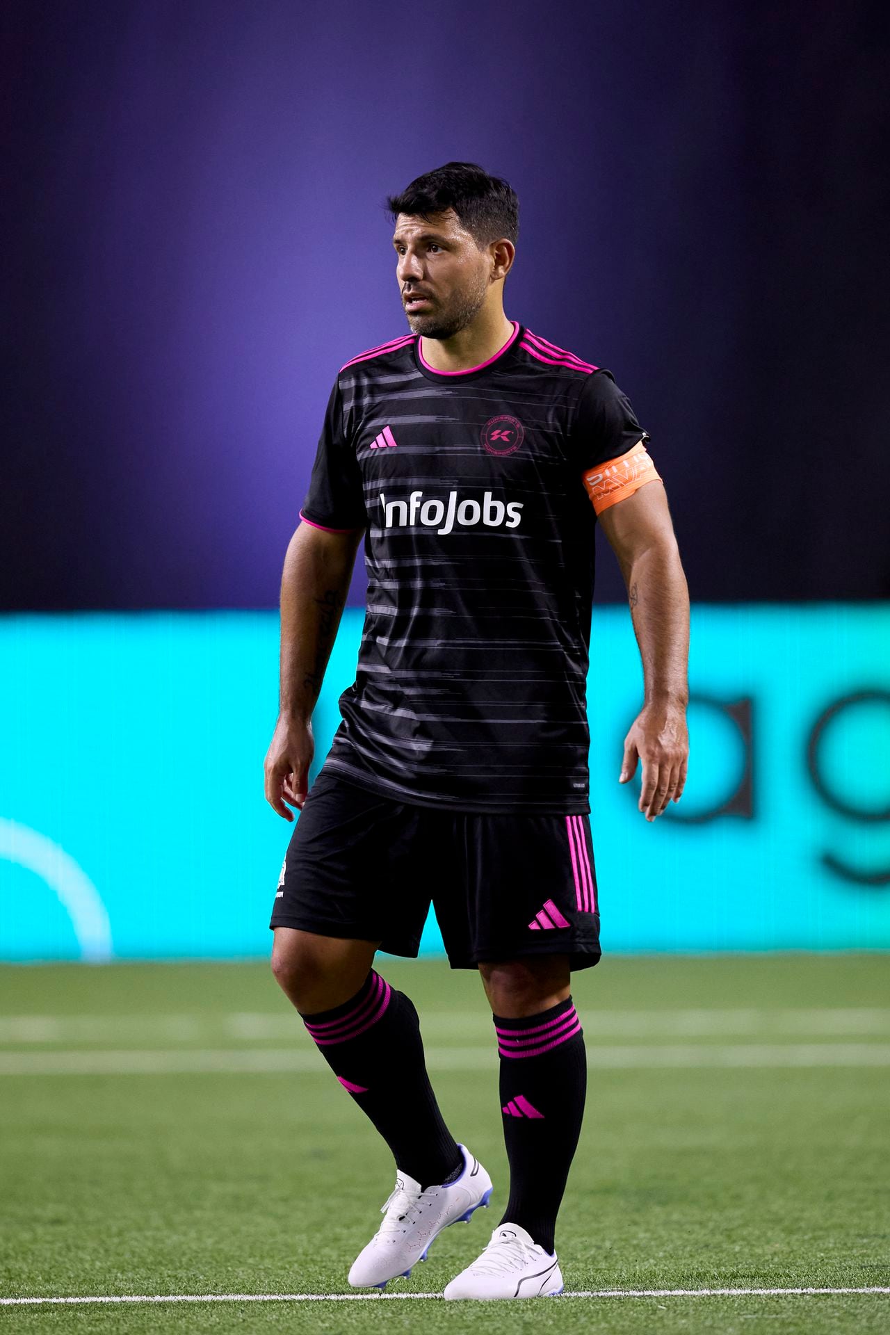 BARCELONA, SPAIN - JUNE 18: Sergio Aguero of Kunisports looks on during the round 7 of the Kings League Infojobs match between 1k FC and Kunisports at CUPRA Arena on June 18, 2023 in Barcelona, Spain. (Photo by Ion Alcoba/Quality Sport Images/Getty Images)