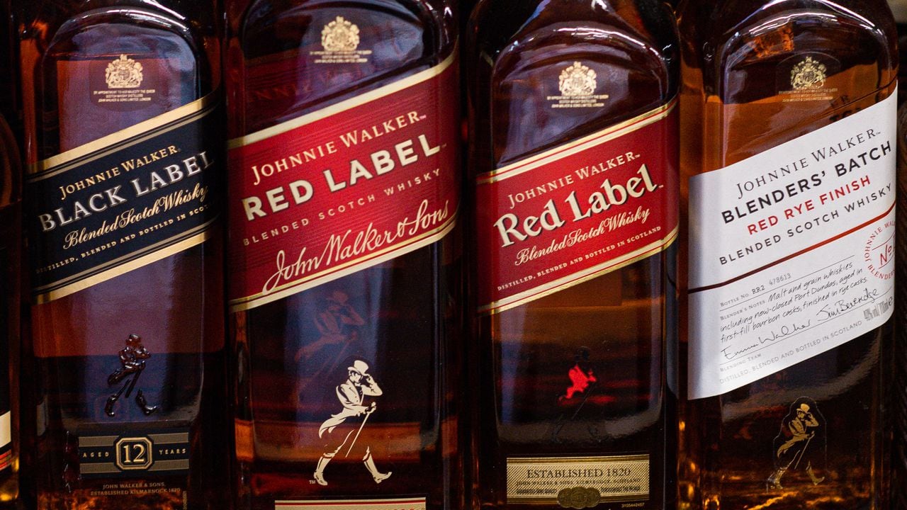 Johnnie Walker whiskey bottles. (Photo by Mateusz Slodkowski/SOPA Images/LightRocket via Getty Images)