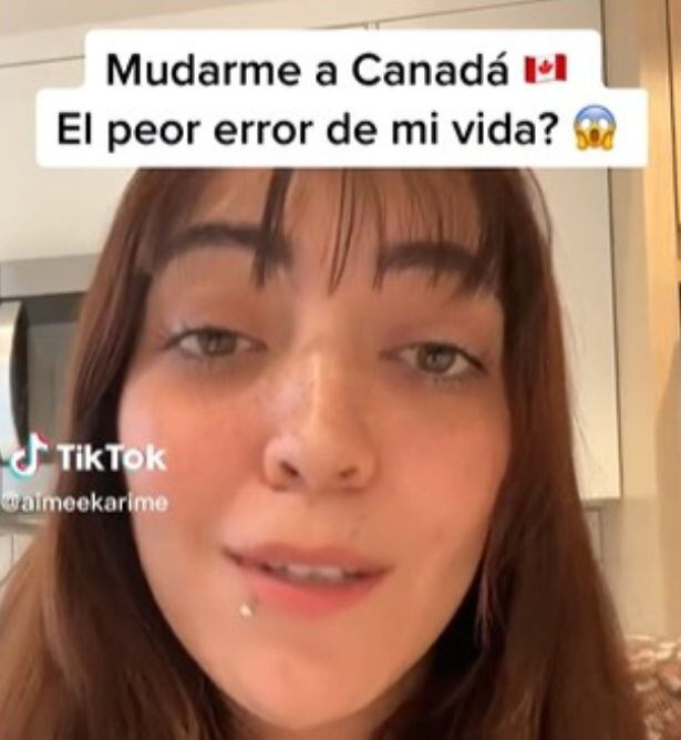 La joven mexicana afirmó que no soporta vivir en Canadá sin la compañía de sus seres queridos. Foto: Captura TikTok @aimeekarime.
