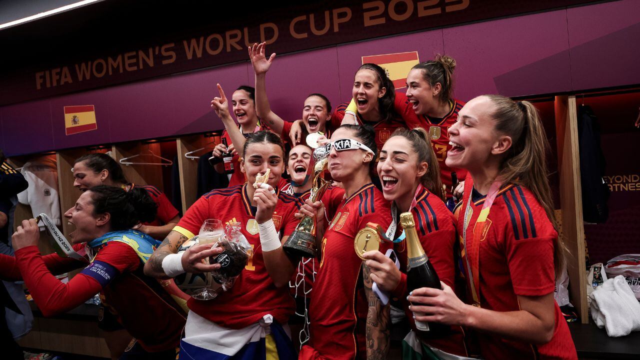 Selección de España Femenina en la celebración del título mundial