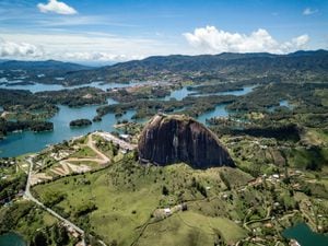 Shot of El Peñol of Guatape in Colombia - travel destinations concepts