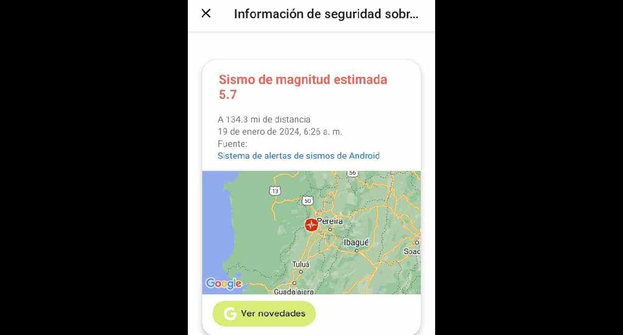 Alerta de Google del sismo que ocurrió este 19 de enero.