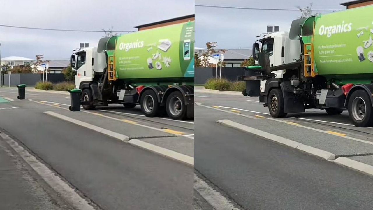 La chilena captó el momento en el que un camión de basura recolectó los residuos en una calle de Nueva Zelanda