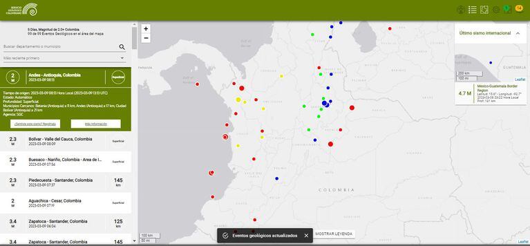 El SGC monitorea todos los sismos que se presentan en Colombia