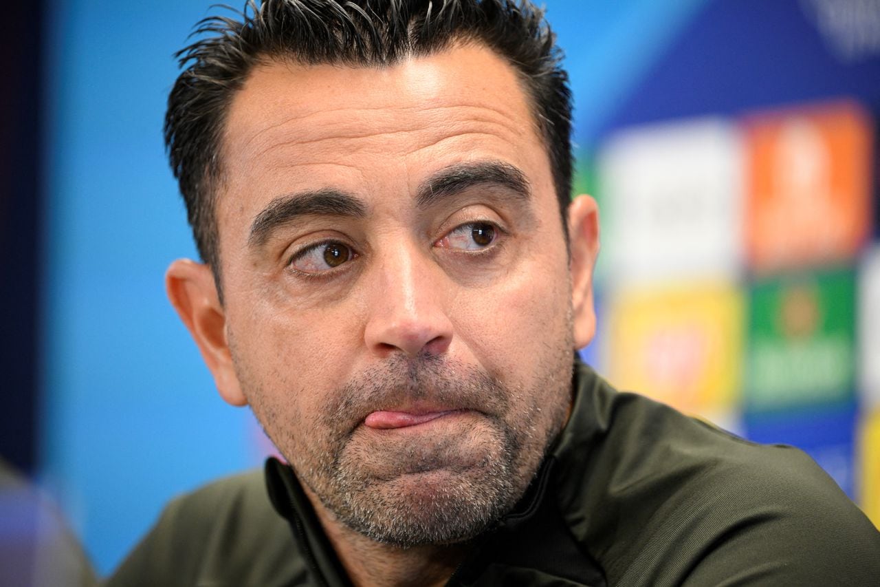 Barcelona's Spanish coach Xavi gives a press conference on the eve of their UEFA Champions League quarter-final second leg football match against Paris SG at the training center in Barcelona on April 15, 2024. (Photo by Josep LAGO / AFP)