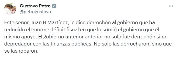 El presidente Gustavo Petro cargo en sus redes sociales contra el gobierno anterior por el déficit fiscal.
