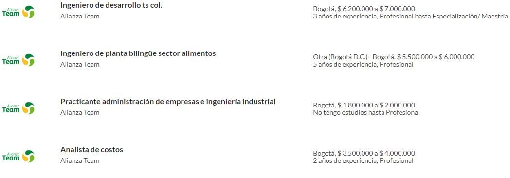 Alianza Team presentó ofertas laborales. Para conocer estas y otras vacantes, ingrese en: https://www.semana.com/empleos/.