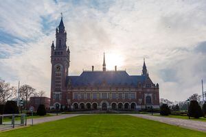 Peace Palace in Hague, Seat of the International Court of Justice part of united nation UN, The Netherlands in summer time.  ICJ or world court gives advisory opinions on international legal issues.