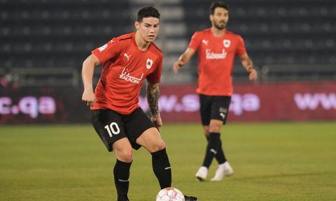 James Rodriguez (10) of Al Rayyan on the ball during the QNB Stars League match between Al Gharafa and Al Rayyan at the Jassim Bin Hamad Stadium in Doha, Qatar on 24 February 2022. (Photo by Getty Images/Simon Holmes/NurPhoto)